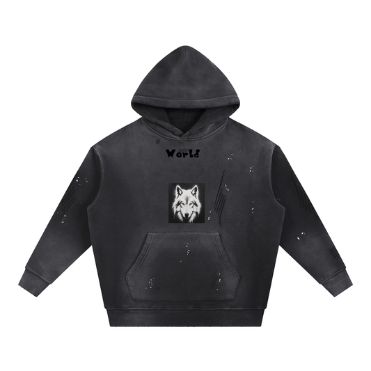 Vintage Washed Frayed Fleece Hoodie